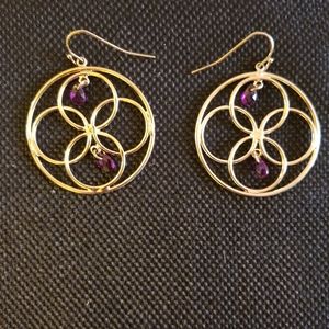 Avon Goldtone & Lavender Bead Drop Earrings